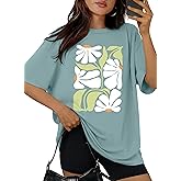 HEYTALALA Women's Oversized Tshirts Wildflower Graphic Tees Crew Neck Summer Short Sleeve Casual Loose Basic Tunic Tops