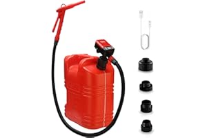 FUELIO Gas Can Pump - AA Battery Powered Fuel Transfer Pump with Auto Shut Off Nozzle, Fix Clip, Extra Long Hose, 3 Adapters, Gas Pump Ideal For Gasoline, Diesel, Kerosene Transfer