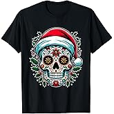 Merry Christmas Sugar Skull Santa Hat Family Xmas T-Shirt
