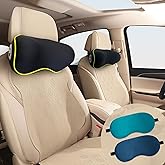 SPRFUFLY Really Chic Car Headrest Pillow, Car Pillow for Driving with Adjustable Strap, 100% Memory Foam Neck Pillow, Ergonomic Design - 2 Pack Car Neck Pillow(Includes 2 Eye Masks, Yellow Side Rope)