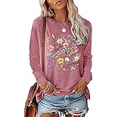 FAOUEOW Women's Vintage Floral T Shirt Boho Wildflower Graphic Loose Tees Fall Long Sleeve Blouse Shirts Casual Tunic Tops