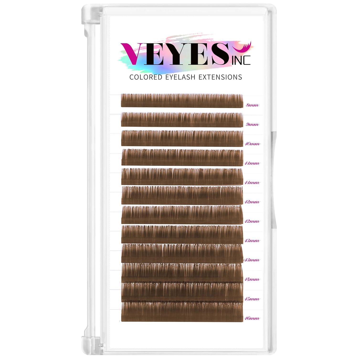 VEYES INC Brown Lash Extensions 0.03-0.07 C/CC/D Curl 8-16mm Mixed Length Volume Eyelashes Tray, Professional Supplies for Lash Techs (0.03 CC 8-16mm Light Brown)
