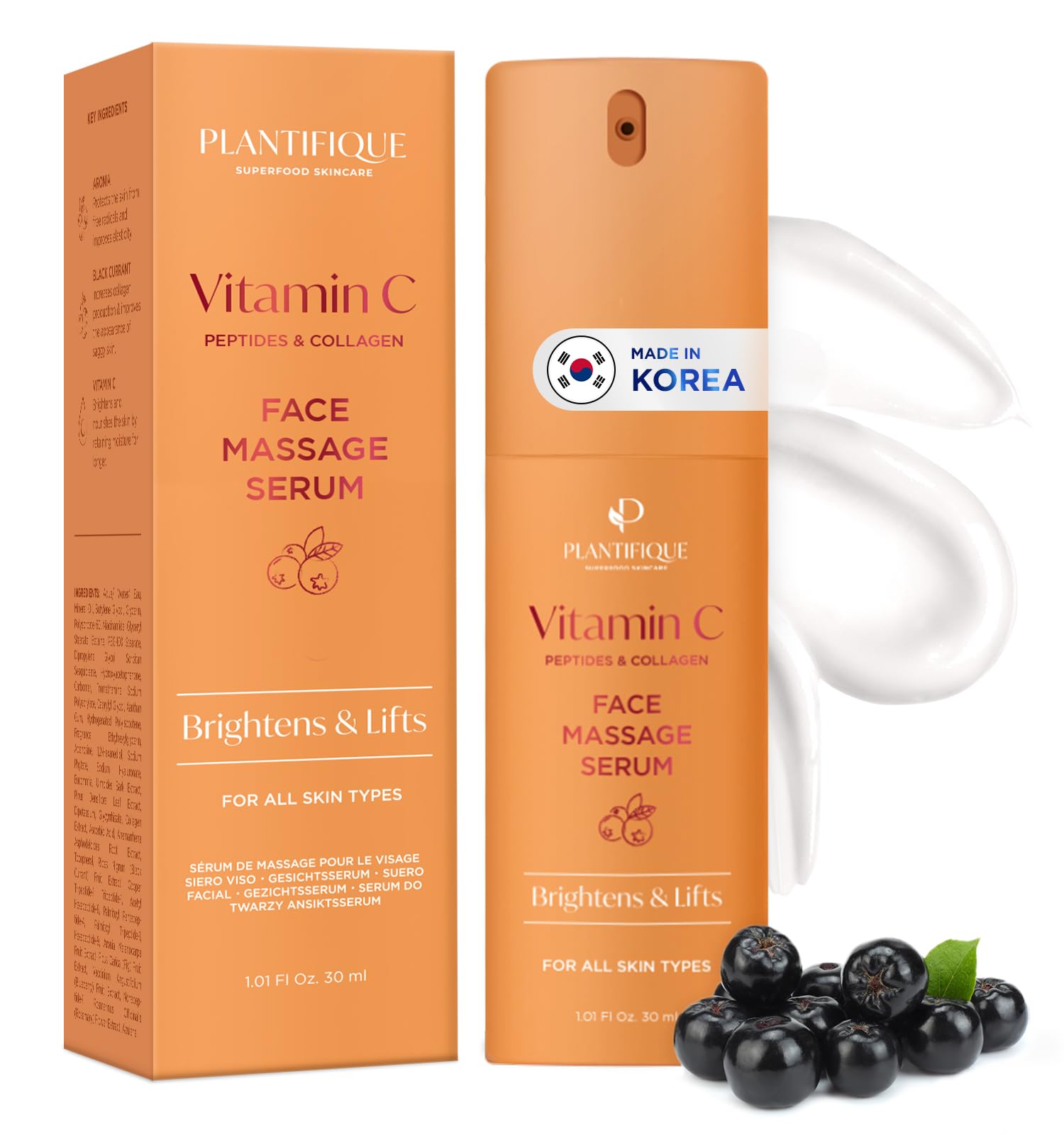 Plantifique Korean Face Serum for Gua Sha Massage, with Vitamin C, Collagen and Peptides - Hydrating, Anti-Aging, Even Toning Serum, 30 ml — image 1