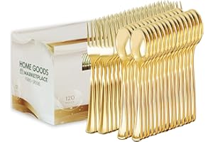 HOME GOODS MARKETPLACE Gold Disposable Cutlery Set, Gold Forks + Spoons, (120 Count), Disposable Silverware assortment