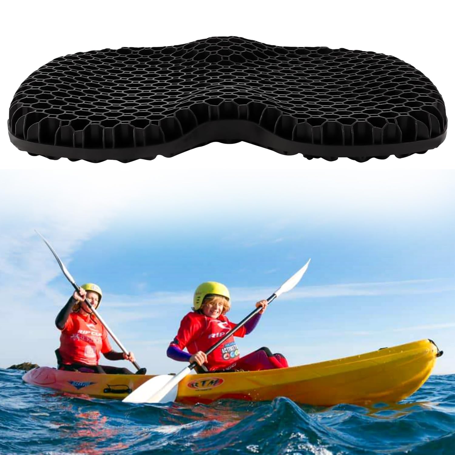 Ouffun Kayak Gel Seat Cushion, Thicken Waterproof Seats Chair Cushions Kayak Seat Pad with Non Slip Cover for Sit in Inflatable Kayak Canoe Kayak Boat Accessories Equipment Gear for Fishing Kayaking
