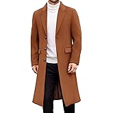 COOFANDY Mens Trench Coat Long Casual Single Brested Overcoat Winter Notched Collar Wool Blend Pea coat With Pockets
