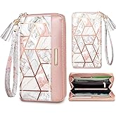 Coco Rossi Women Wallets Multi Card Case Wallet Clutch Wallet Card Holder Organizer Ladies Purse Floral Tassel Wrist strap Purse,Gold Marble