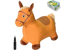 HotMax Brown Hopping Horse Toy, Inflatable Plush Bouncy Horse for Toddlers, Outdoor Ride on Bouncy Farm Animals, Birthday Gift for 18 Months 2 3 4 Year Old Boy or Girl