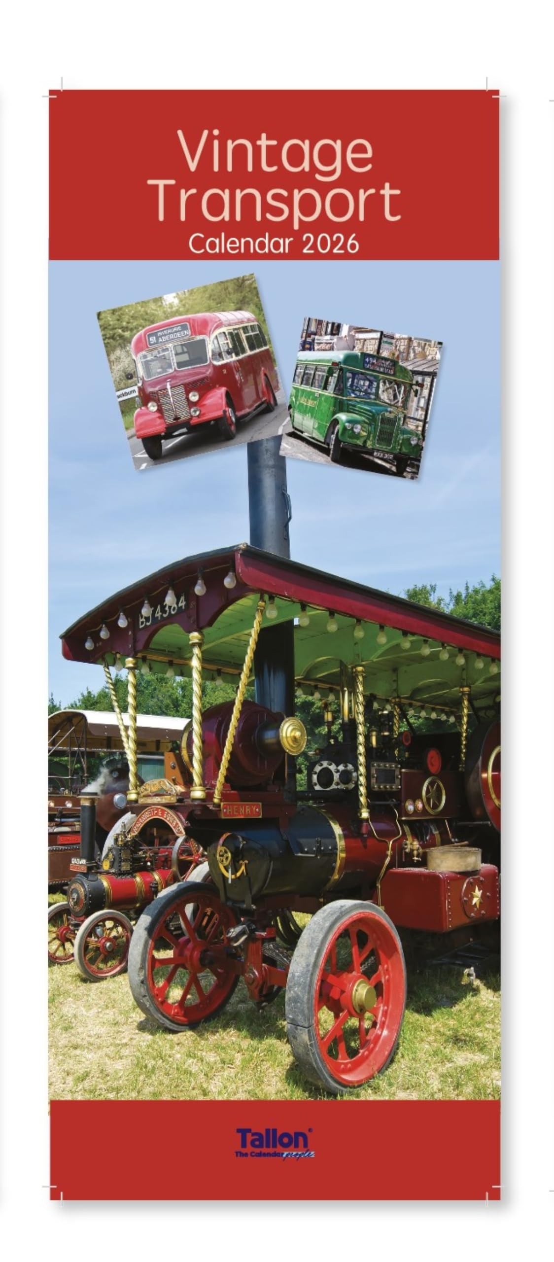 2026 Slim Month To View Spiral Bound Photo Wall Calendar - Vintage Transport