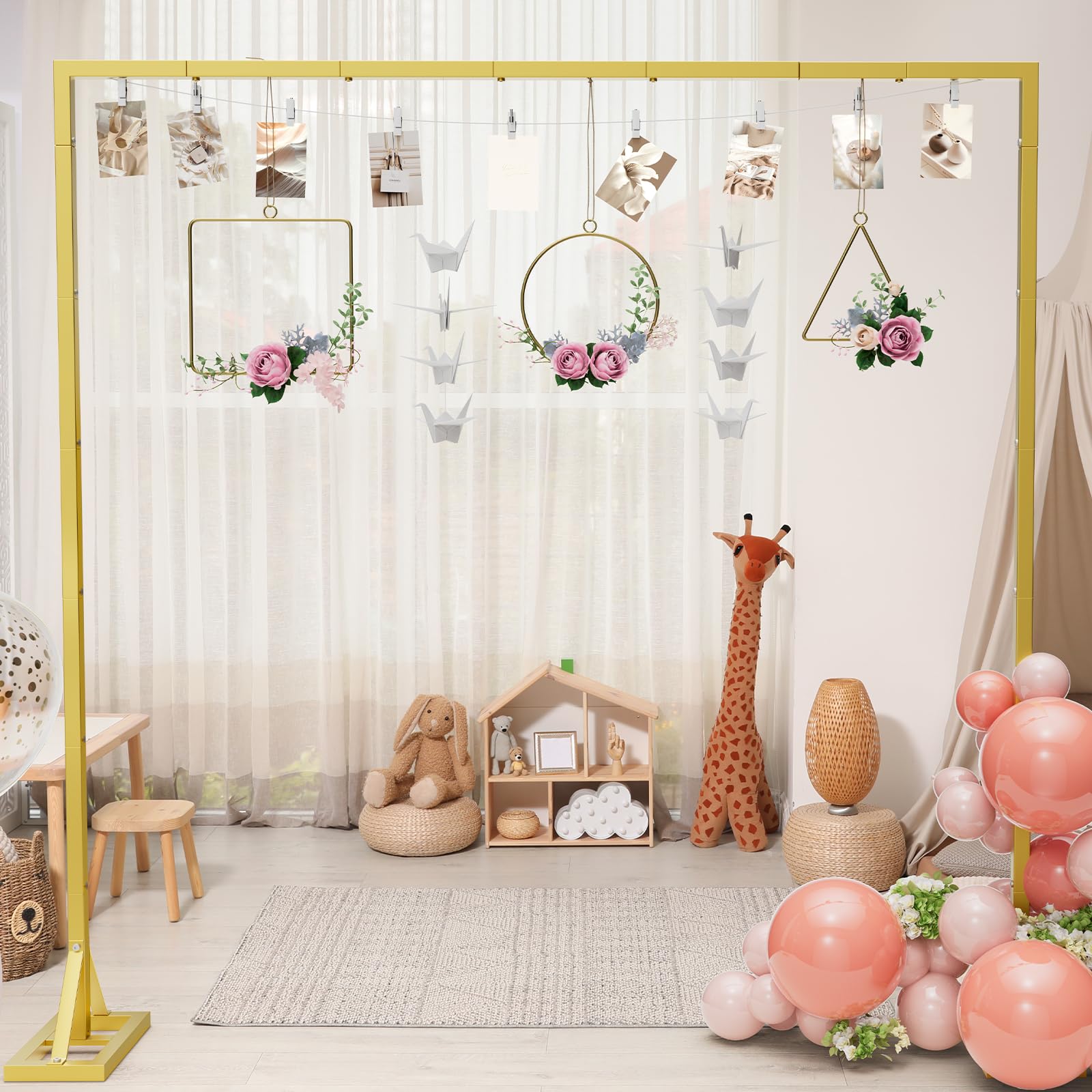 8.2FT Adjustable Backdrop Stand Kit - Square Wedding Arch & Balloon Arch for Photo Booth Background, Baby Shower, Birthday Party Decorations (Portable Frame) (Gold,8.2X 8FT)