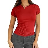 Abardsion 2025 Women Casual Activewear T Shirts Basic Crewneck Raglan Short Sleeve Slim Tight Fit Going Out Tops