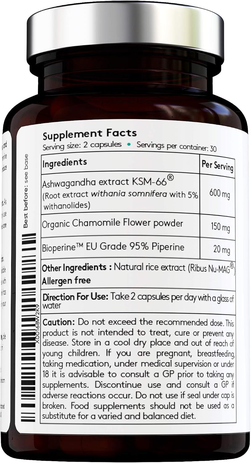 Vital Haven Ashwagandha KSM-66 (600mg) + Chamomile (150mg) Supplement with BioPerine - UK Made, 60 count (Pack of 1) - Image 3