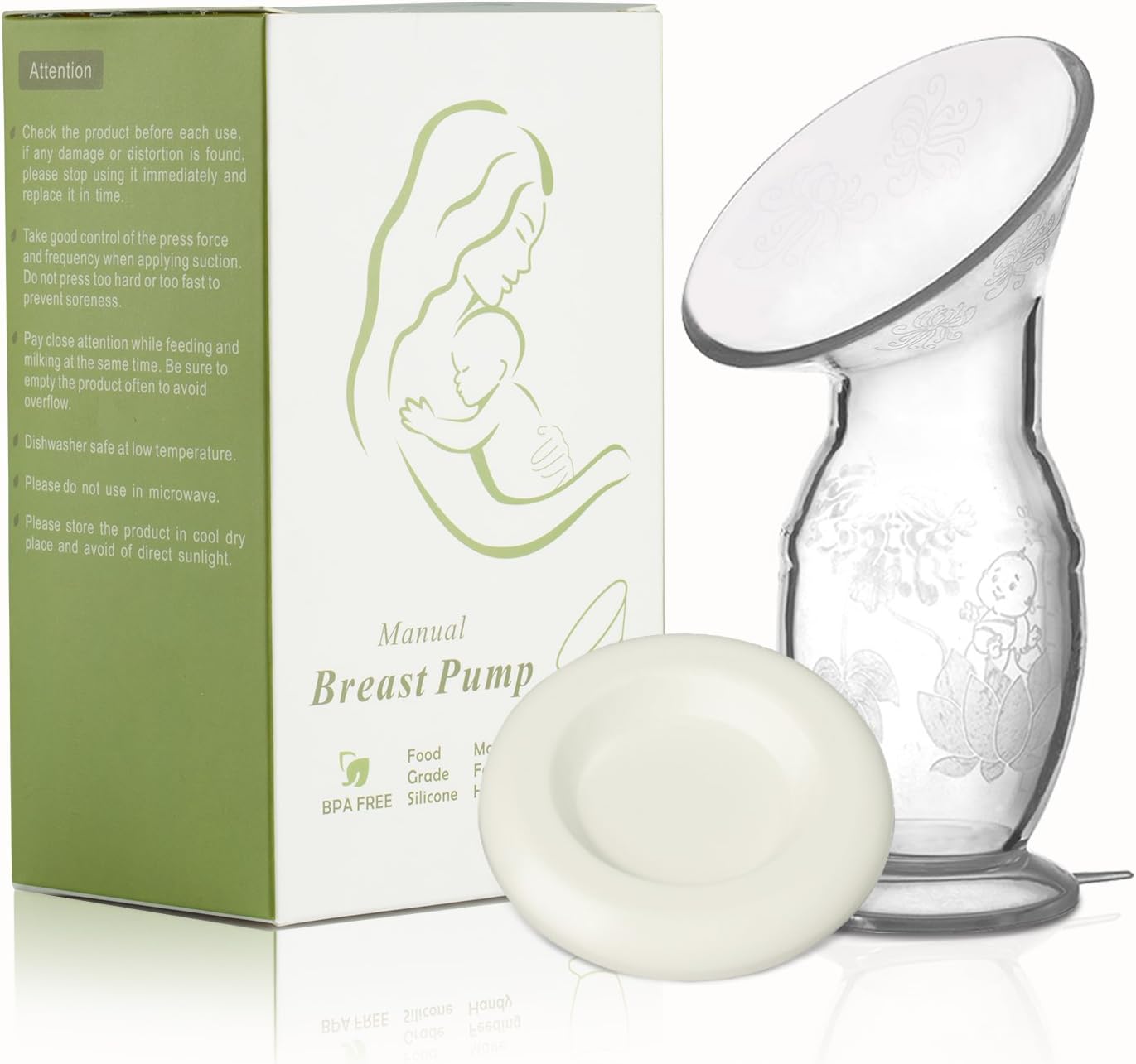 Windsleeping Manual Breastmilk Pump with Lid, BPA Free Silicone Breast