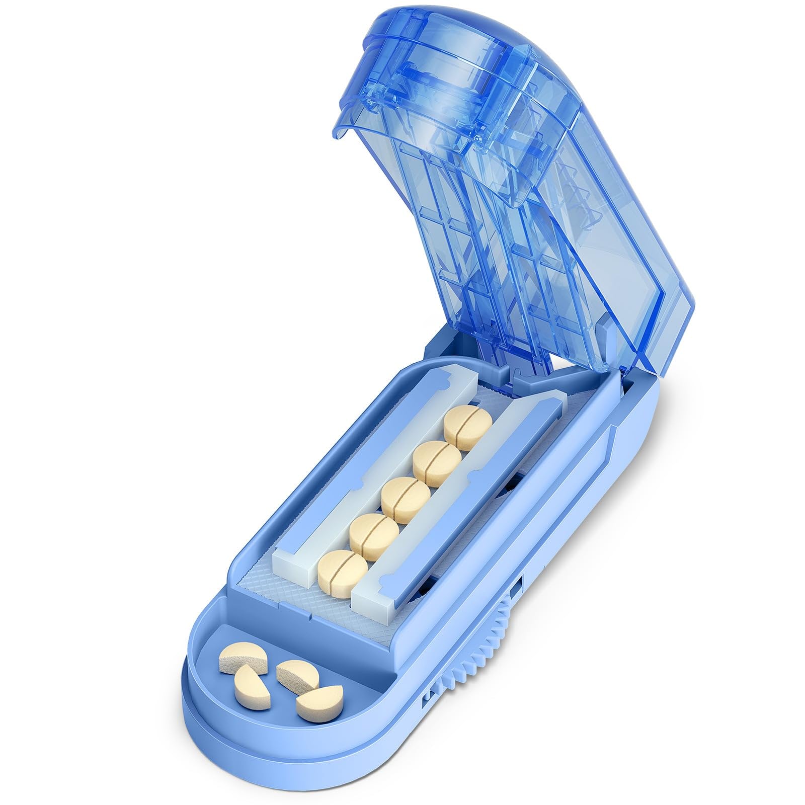 Photo 1 of ONE PIX Pill Cutter Splitter for Small and Tiny Pills, Pill Cutter for Cutting Multiple Pills at a Time in Half, Pill Cutter for Small or Large Pills with Hidden Sharp Stainless Steel Blade, Blue
