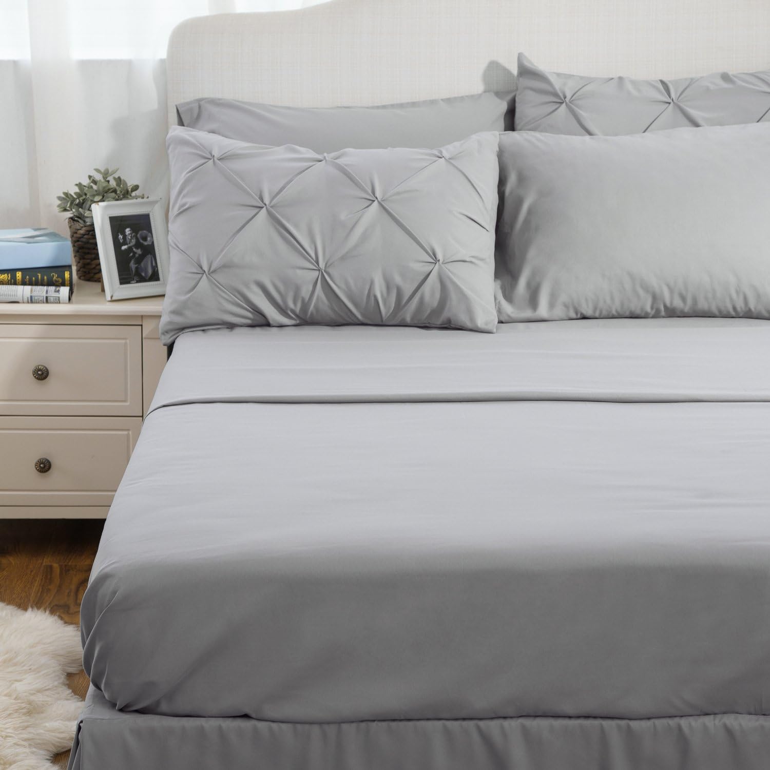 Bedsure Comforter Set Queen/Full Bed in A Bag Grey 8 Pieces - 1 Pinch Pleat Comforter(88X88 inches), 2 Pillow Shams, 1 Flat Sheet, 1 Fitted Sheet, 1 Bed Skirt, 2 Pillowcases: Home & Kitchen