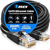 OREI 200ft Cat6 FTP Ethernet Cable, RJ45, 5Gbps Shielded Network Cable | Cat6 FTP cable supports up to 5Gbps for reliable networking. Ideal for computers, routers, switches (LAN-C6F-200-1-BK)