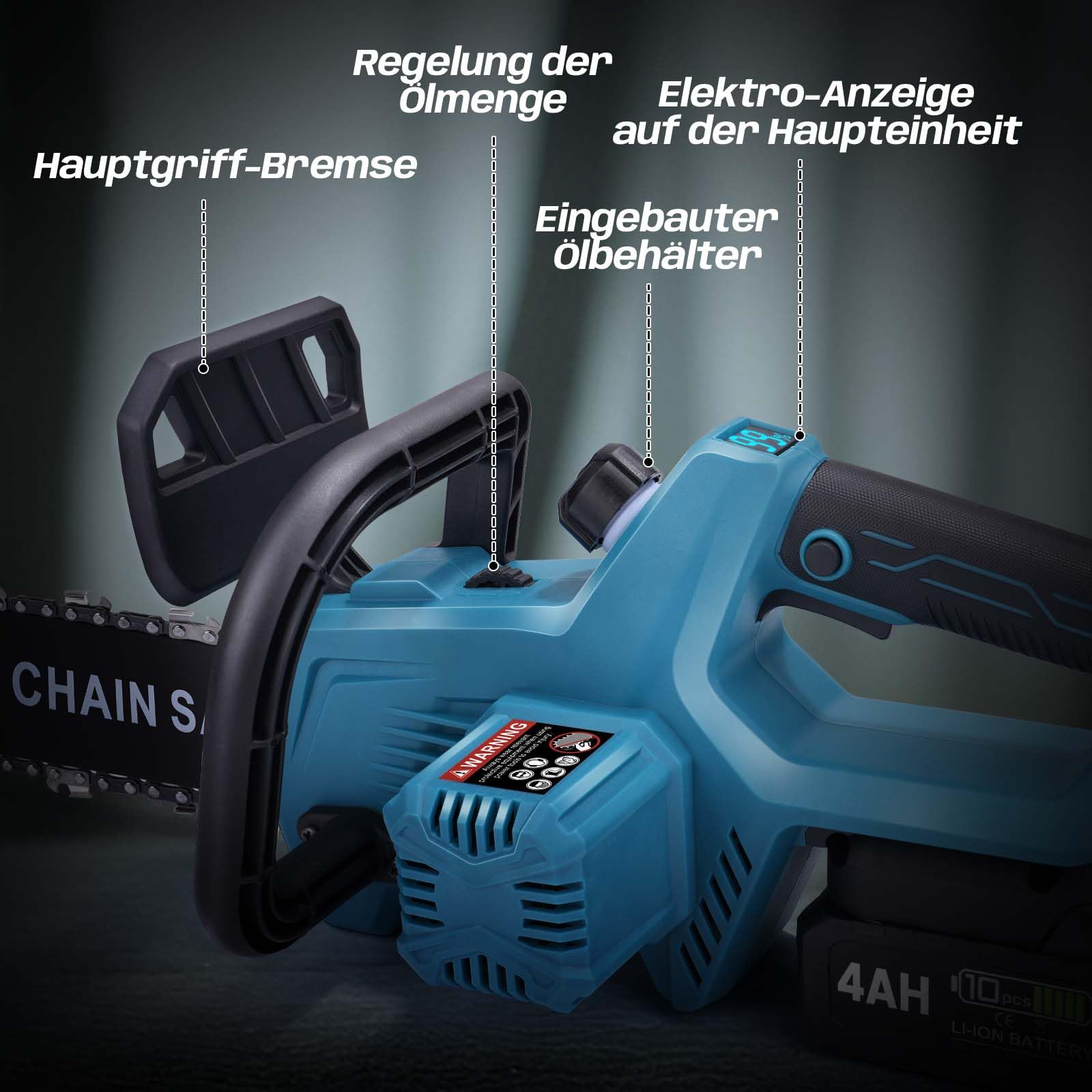 Akku Kettensäge 12 Zoll, Elektro Kettensäge kompatibel mit Makita 18V Akku | 1000W Bürstenloser Motor | Automatische Kettenschmierung | Werkzeuglose Kettenspannung | 30cm Schwertlänge (ohne Akku) 3