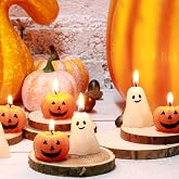 Nuanchu 12 Pcs Halloween Pumpkin Ghost Candles Scented Spooky Decor Gifts | White Orange, Fall Mini Wax Candles, Pumpkin Shap