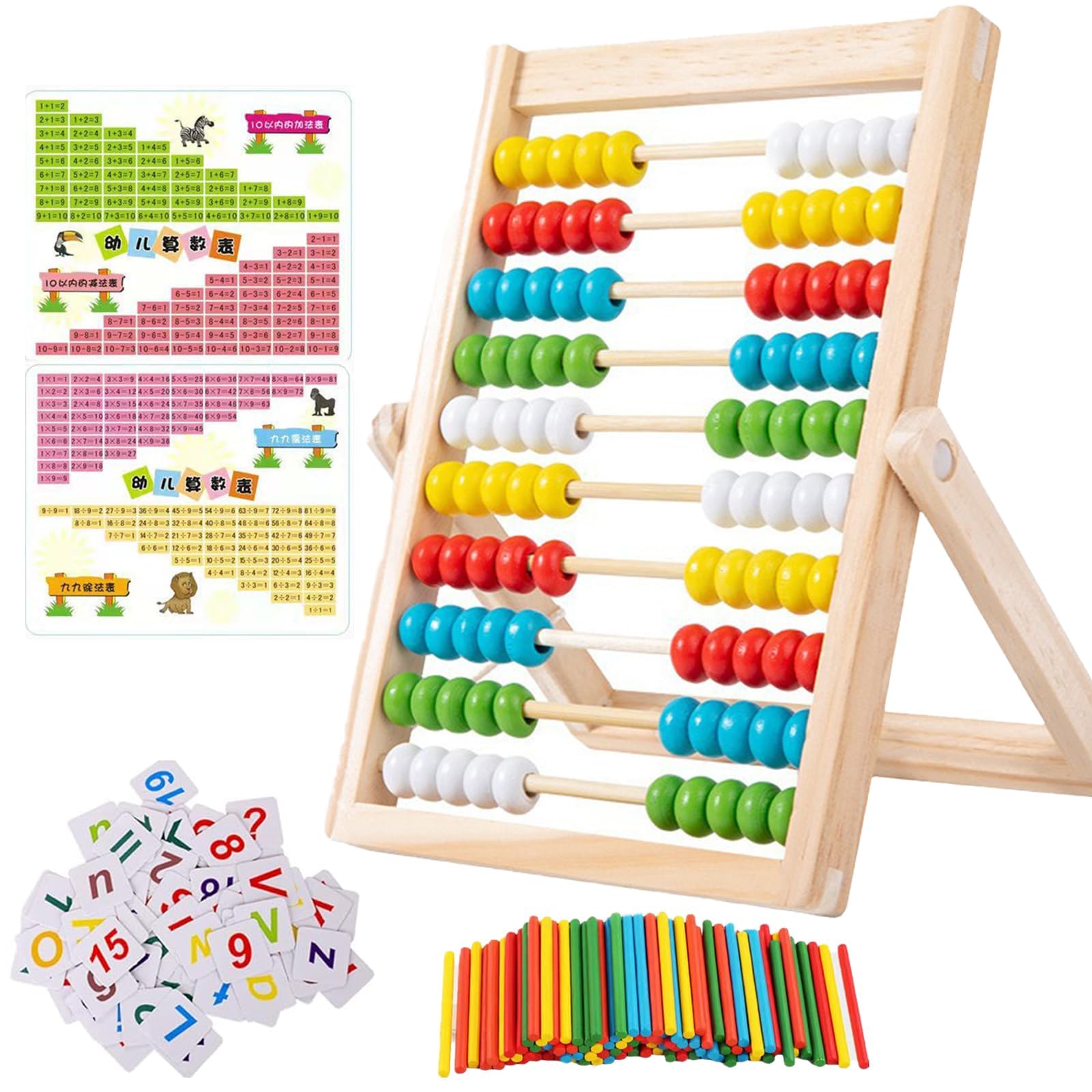 WNXBFO Abacus Counting, Wooden Abacus Learning Counting, Small Numicons for Easter with 100 Counting Sticks and 48 Number Cards