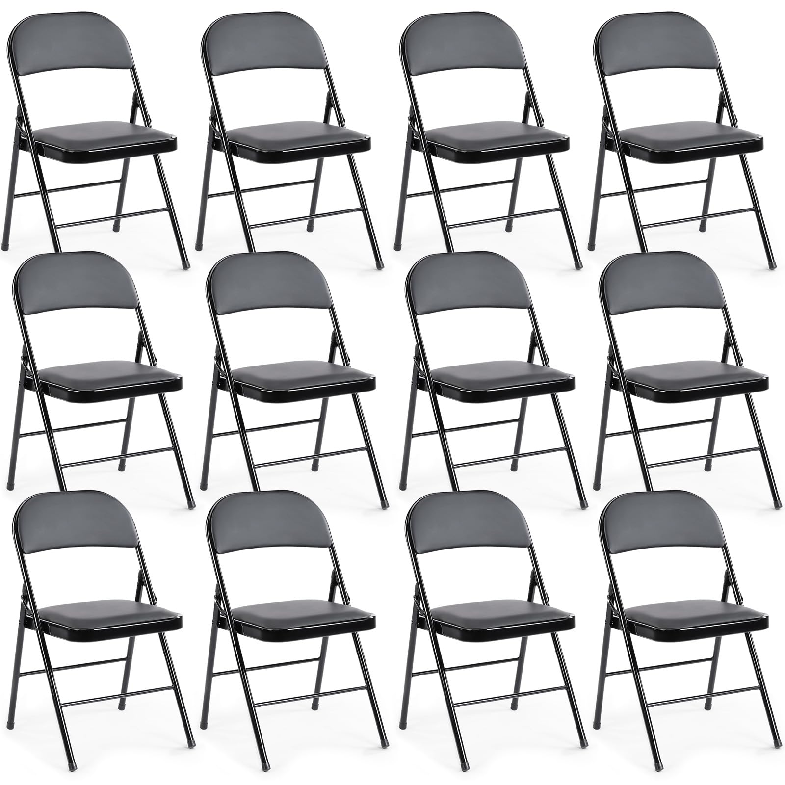 Photo 1 of DUMOS 12 Pack Leather Padded Folding Chair, Indoor Outdoor Portable Stackable Commercial Seat with Steel Frame, Capacity for Home, Office, Party, Comfy, Black