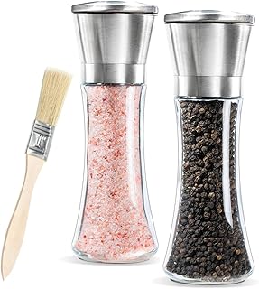 Newyond Salz und Pfeffermühle mit einstellbarem Keramik-Mahlwerk , Edelstahl Salzmühle und Gewürzmühle (2er-Set)
