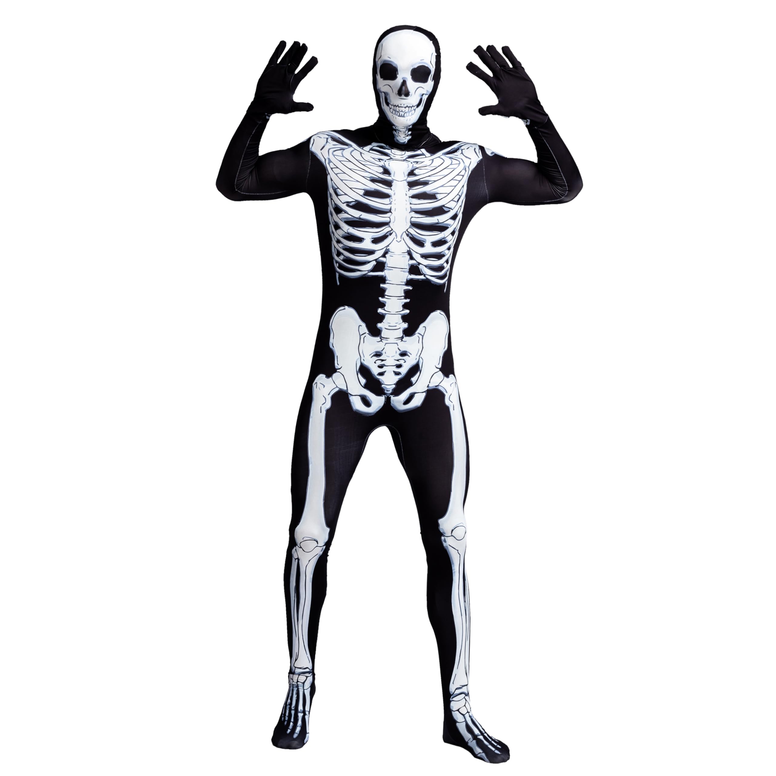 Photo 1 of Spooktacular Creations Skeleton Bone Bodysuit Halloween Costumes for Men with Skeleton Hood Mask