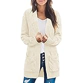 MEROKEETY Women's 2026 Long Sleeve Cable Knit Cardigan Sweaters Open Front Fall Outerwear Coat Pockets