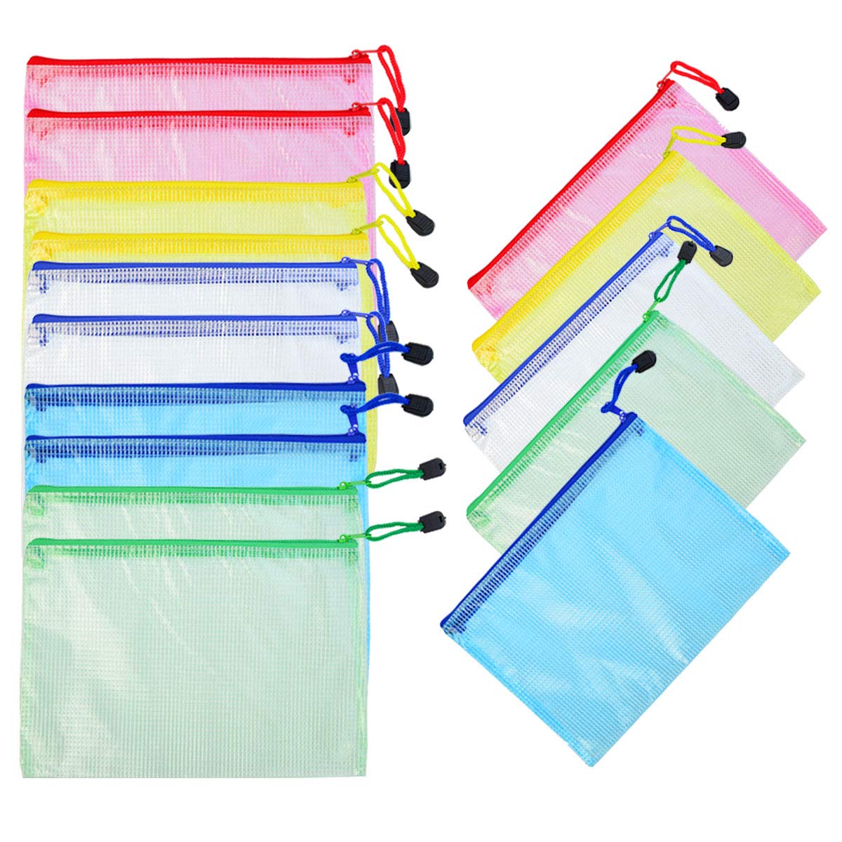 Lystaill 15pcs A5 Zipper File Bag PVC Mesh Document Bag Plastic Wallet Pouch for Office School Supplies Travel