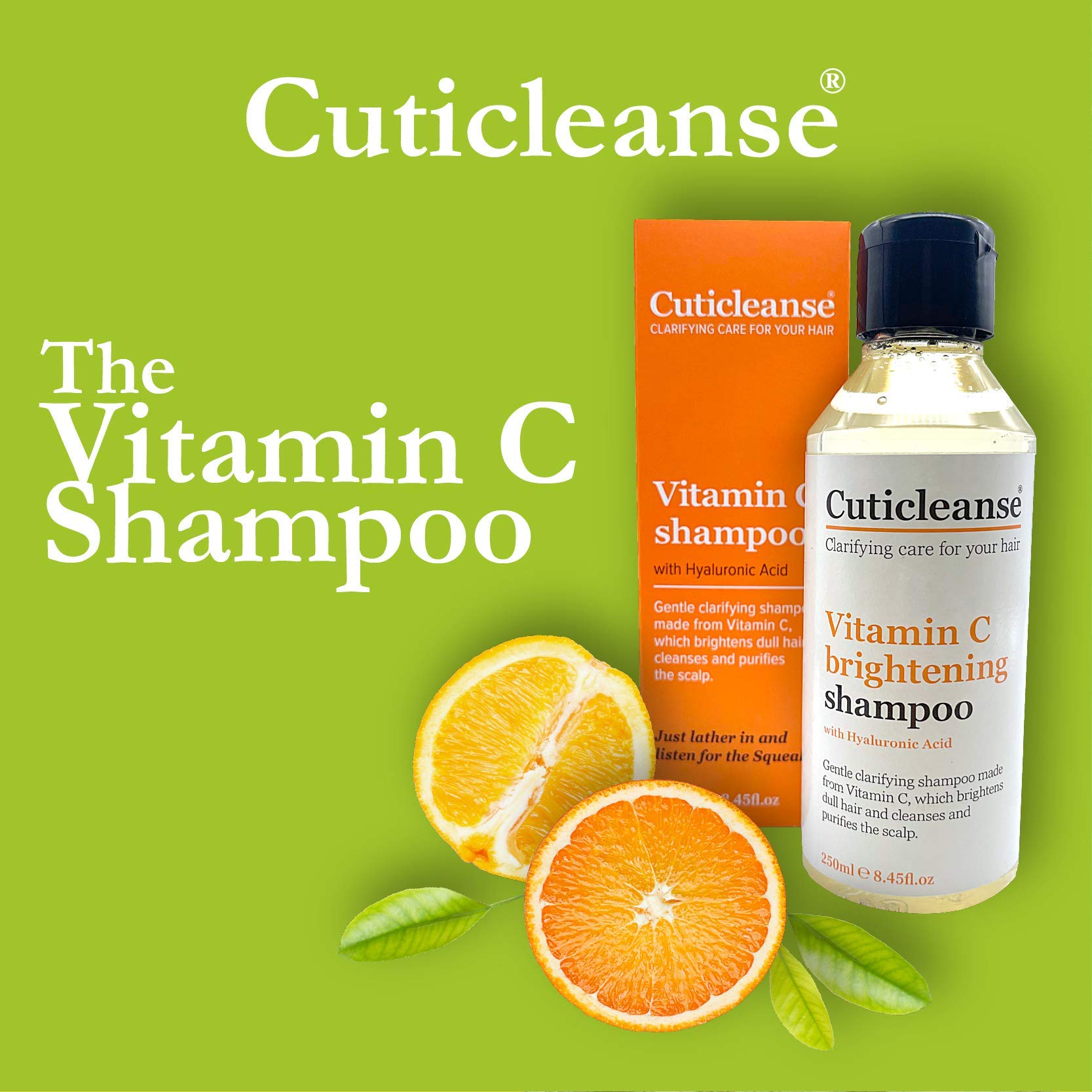 Cuticleanse Vitamin C Shampoo - Long Lasting Hydration Shampoo - with Hyaluronic Acid for Damaged, Curly, Dyed & Oily Hair, 250ml
