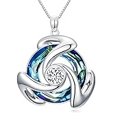 Dralox Celtic Crystal Necklace for Women, S925 Sterling Silver Trinity Knot Birthstone Pendant, Colored Gemstone Necklace Birthday Anniversary Jewelry Gift