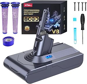 FLYLINKTECH 8.0Ah V8 Akku für Dyson V8 Absolute/Animal/Fluffy/Motorhead SV10 Staubsauger Mit 2+1 Filtern und 4 Schrauben