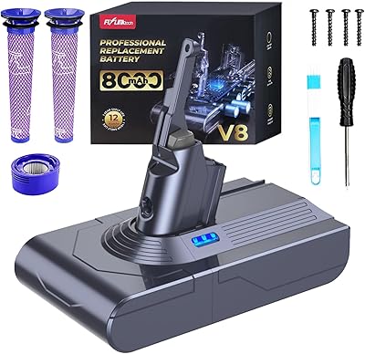 FLYLINKTECH 8.0Ah V8 Akku für Dyson V8 Absolute/Animal/Fluffy/Motorhead SV10 Staubsauger Mit 2+1 Filtern und 4 Schrauben