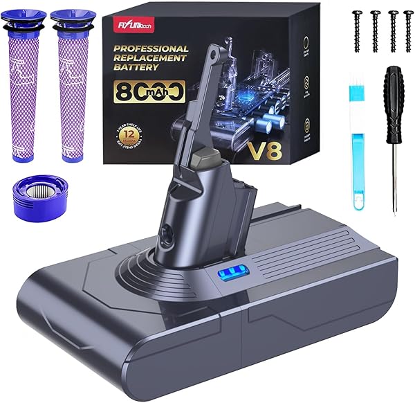 FLYLINKTECH 8.0Ah V8 Akku für Dyson V8 Absolute/Animal/Fluffy/Motorhead SV10 Staubsauger Mit 2+1 Filtern und 4 Schrauben