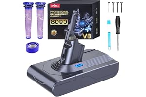 8000mAh V8 Battery Replacement, FLYLINKTECH Battery for V8 SV10 Compatible with Animal, Absolute, Fluffy, Parquet, Range Vacuum Cleaner with 3 Filters + Cleaning Brush + Screwdriver