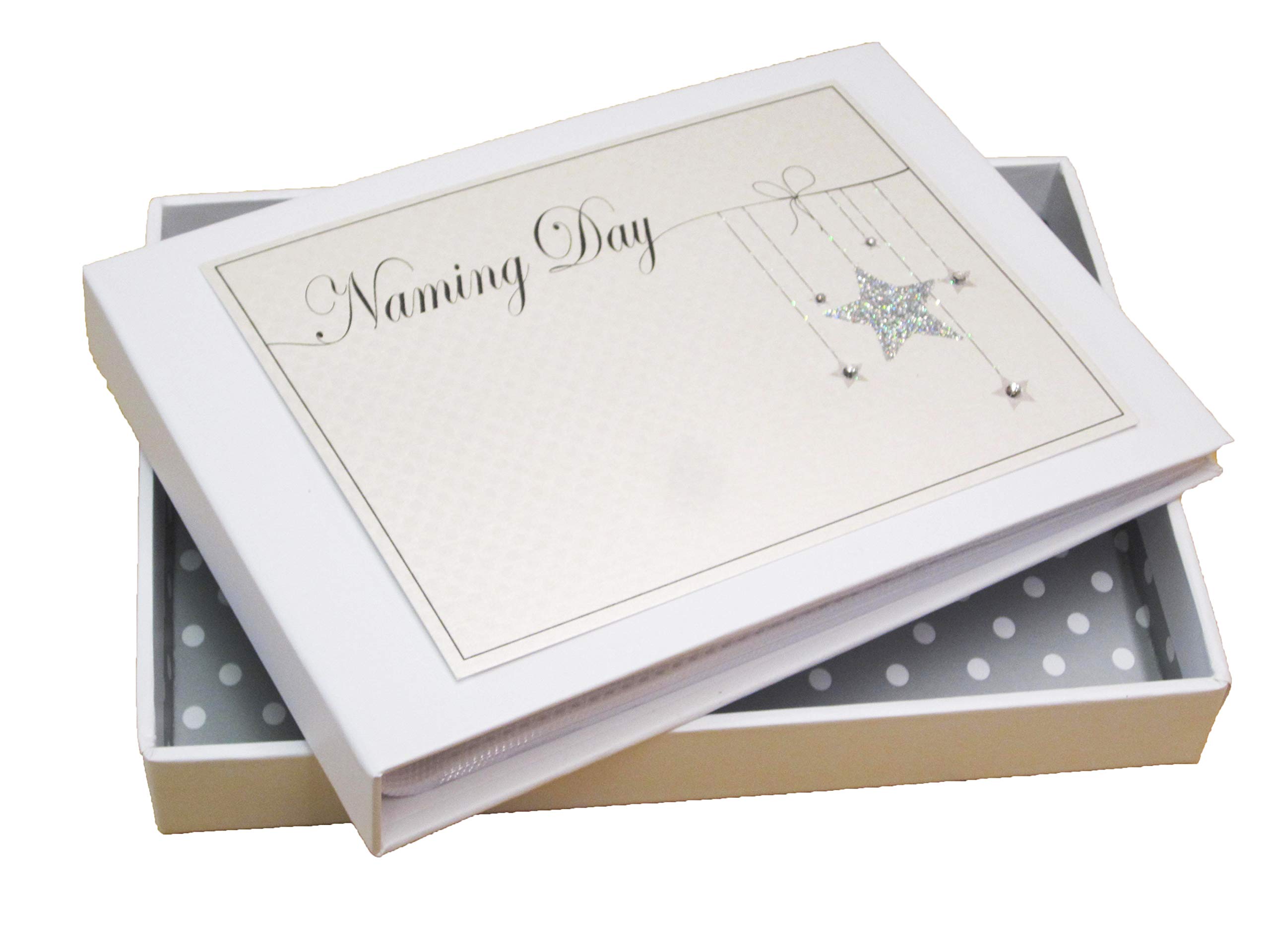 White Cotton Cards Naming Day Mini Photo Album, Silver Star (NHS1T)