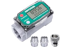GRYVOZE 1 Inch Fuel Flow Meter, 2.6-26 GPM Inline NPT Thread Digital Turbine Flowmeter with 360° Swivel Rotating Connector fo