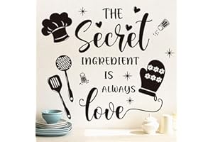 Kitchen Quotes Wall Decals 23.6" x 11.2" The Secret Ingredient is Always Love Wall Stickers Black Clings Utensil Art Inspirat