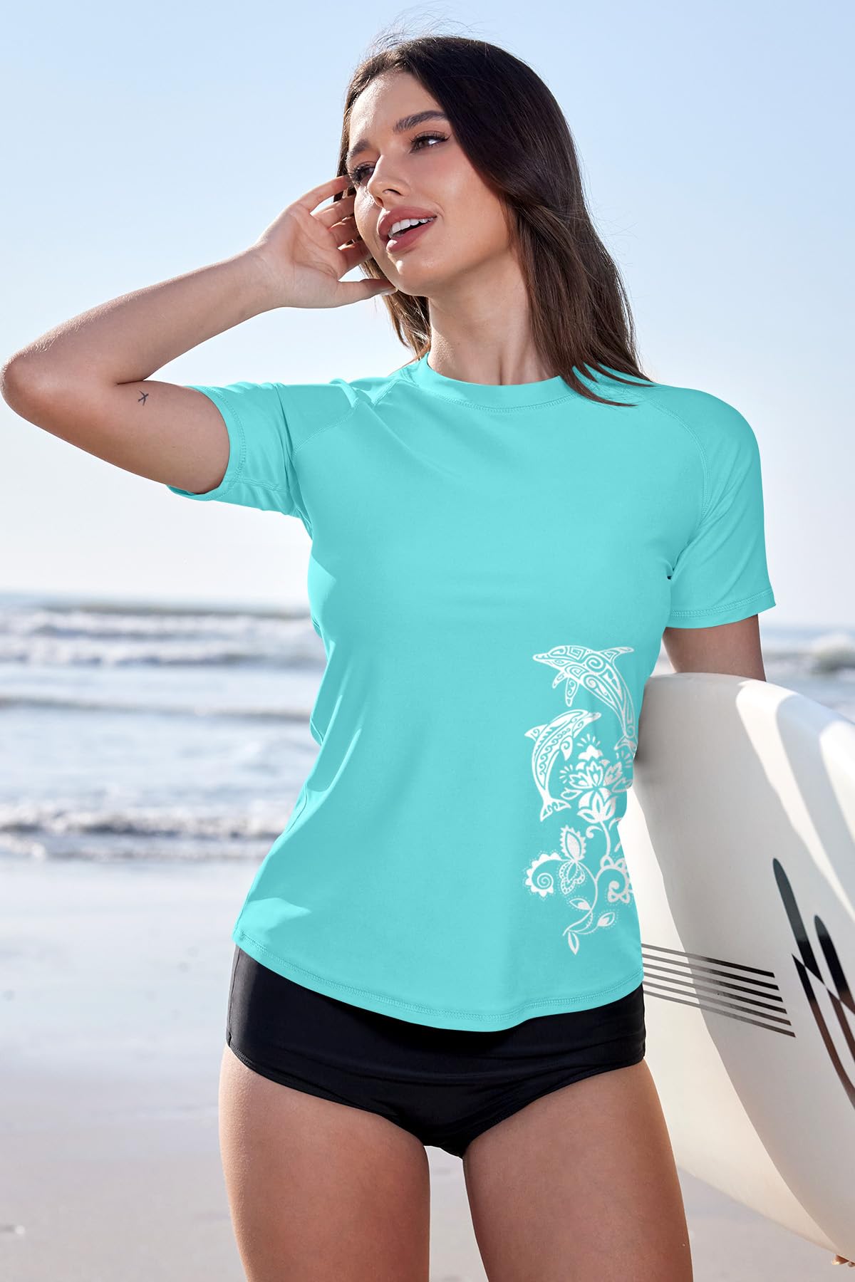 BesserBay Damen Rash Guard Neopren Shirt Kurzarm UV Shirts Wasser Rash Guard UV Schutzkleidung Blue L 5