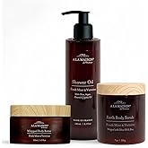 A La Maison Amber Collection Starter Kit - Shower Oil + Body Scrub + Body Butter Fresh Mint & Verveine – Gently Exfoliates & Softens Skin – French Formula, Plant-Based