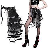 iHUFeather Victorian Steampunk Bustle Skirt Layered Tie on Belt Tulle Tutu Overskirt for Women