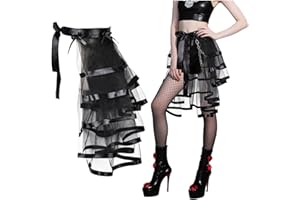 iHUFeather Victorian Steampunk Bustle Skirt Layered Tie on Belt Tulle Tutu Overskirt for Women