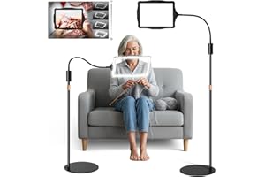 UPSPOTIE Hands-Free Floor Magnifying Glass with Light and Stand 48-LEDs Lighted Magnifying Lamp with 360° Flexible Gooseneck for Reading Close Work Repair Crafts