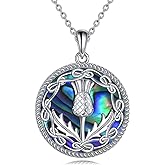 Scottish Thistle Necklace 925 Sterling Silver Abalone Shell Celtic Knot Scotland Flower Pendant Necklaces Love Jewelry Valentine's Day Gifts for Women