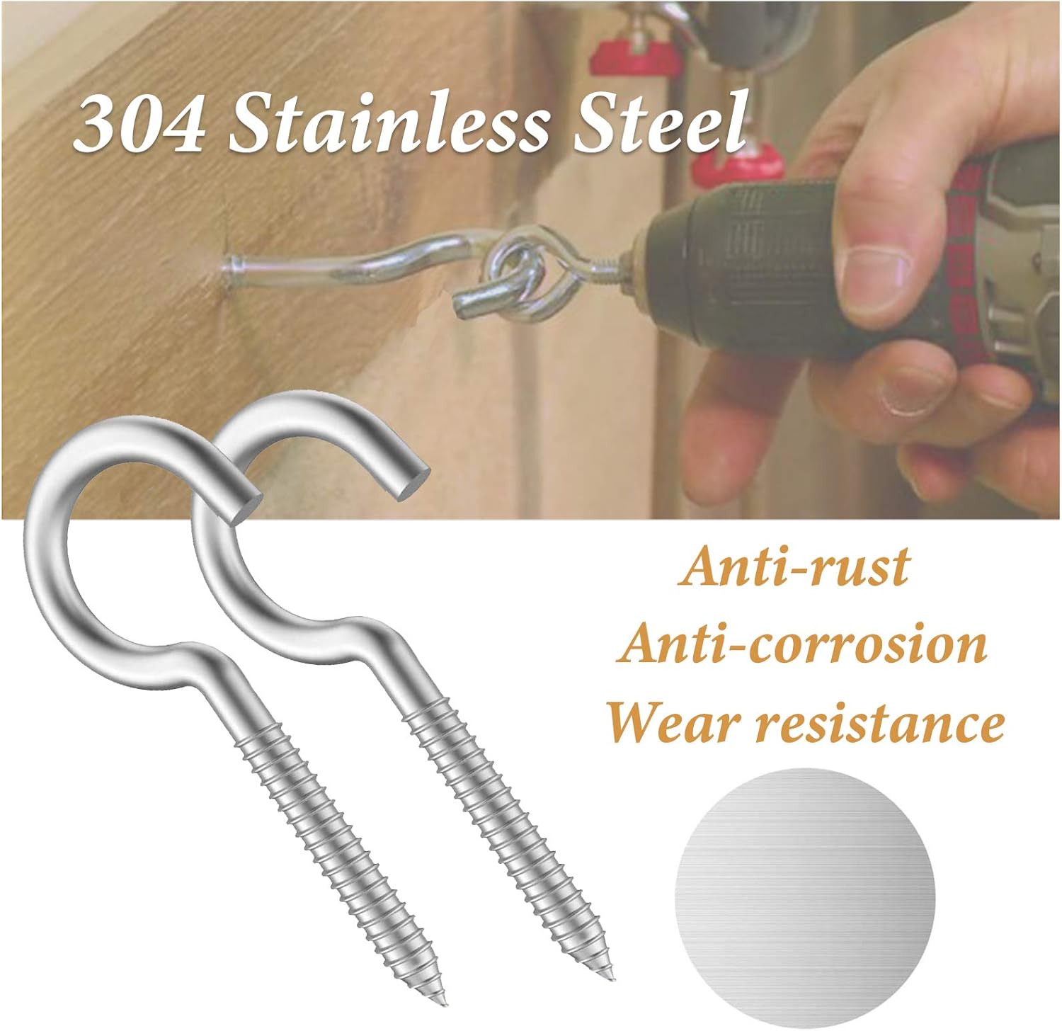30 Pieces (10×3 Sizes) Screw Hooks, Johiux Ceiling Hooks Stainless