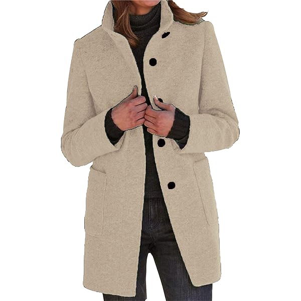 Amazon.com: ZWRXW Women's Wool Blend Pea Coat Button Down Stand