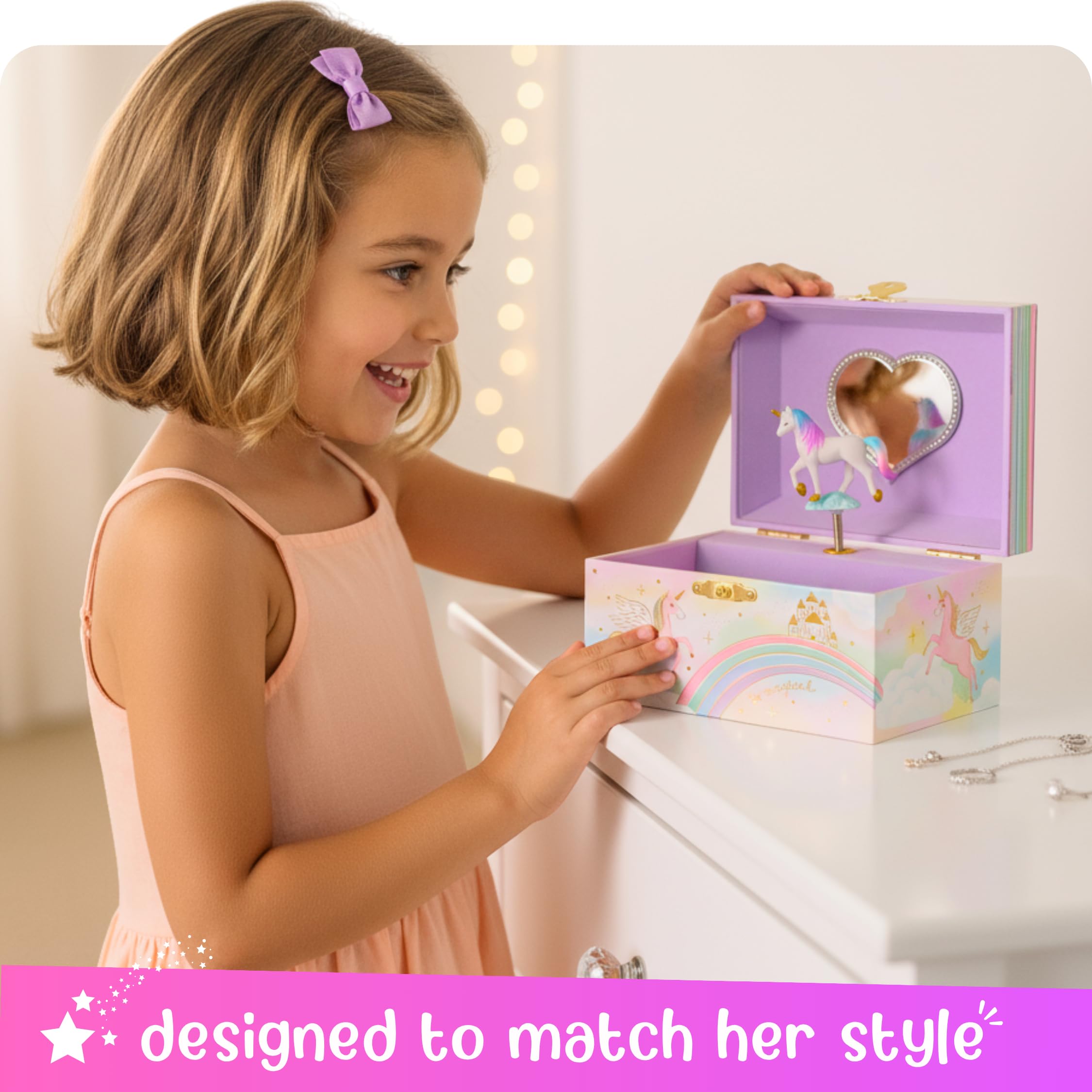 Giggle & Honey Giggle & Honey Musical Jewelry Box for Girls - Kids Jewelry Box, Unicorn Toys for Girls 4-6, Unicorn Gifts, 6 x 4.7 x 3.5 in