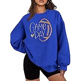 VVNTY Game Day Sweatshirts for Women: Embroidered Football Long Sleeve Shirt Oversized Football Mom Crewneck Pullover