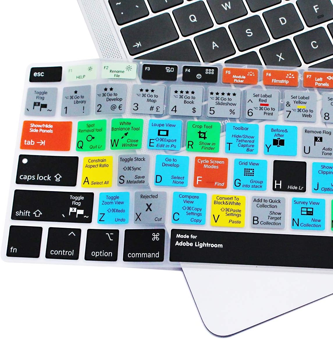 MMDW Lightroom Shortcuts Hotkey Keyboard Cover Skin Compatible with MacBook Air 2018 13.3 inch A1932 with Retina Display and Touch ID Silicone Protector,USA/EU Version - Image 5