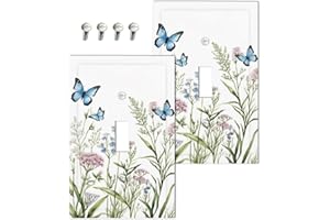 Corenest Decorative Light Switch Cover Wildflower Butterfly Nature Floral Plant Leaves 1 Gang Wall Plates Single Toggle Outle