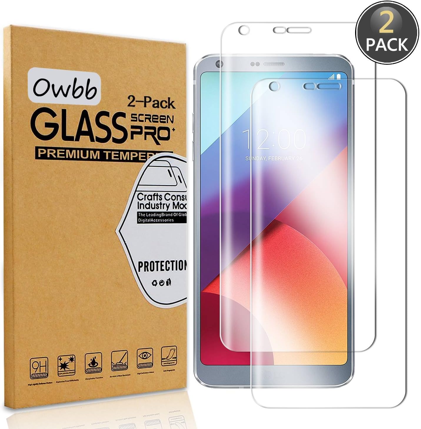 Owbb [2 Pack] Tempered Glass Screen Protector For LG G6 Transparent 3D Full Coverage Film 99% Hardness High Transparent Explosion-proof
